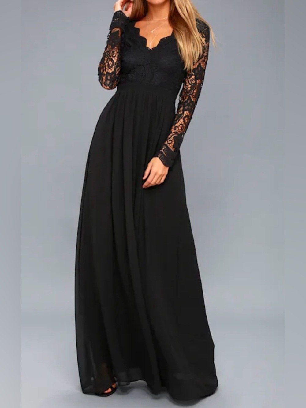 Lulu's Black Lace Long Sleeve Maxi Dress